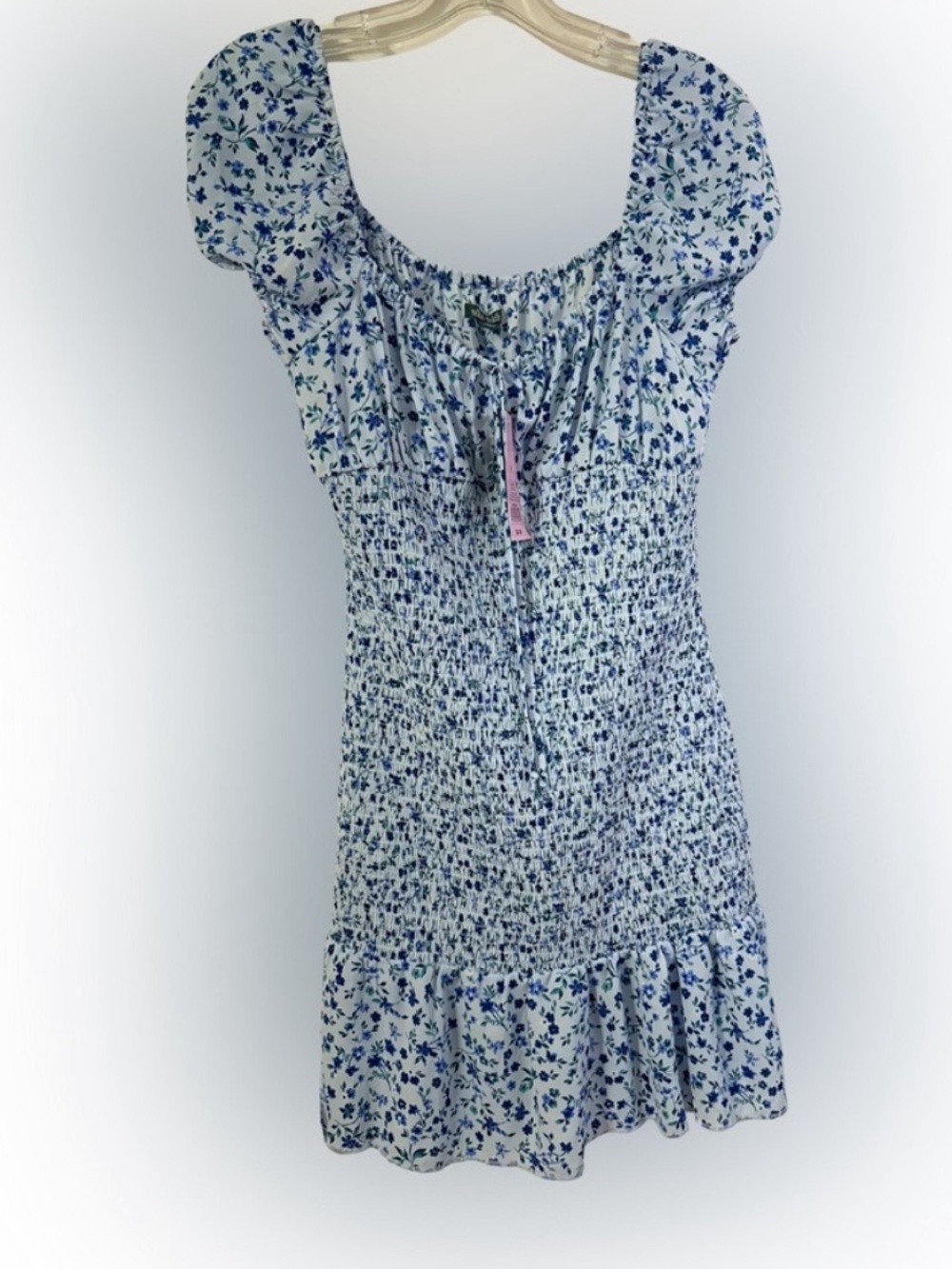 wild fable Blue and White Floral Smocked Mini Dress